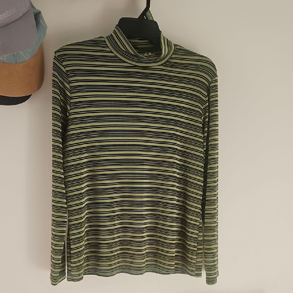 Kathie Lee Striped Green and Black Women's Vintage Turtleneck Size Large